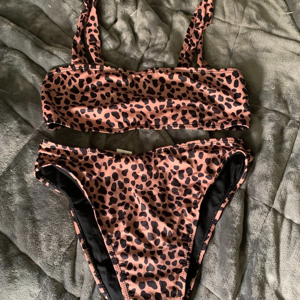 Nasty Gal Leopard Animal Print High Waisted Bikini Set Size 6